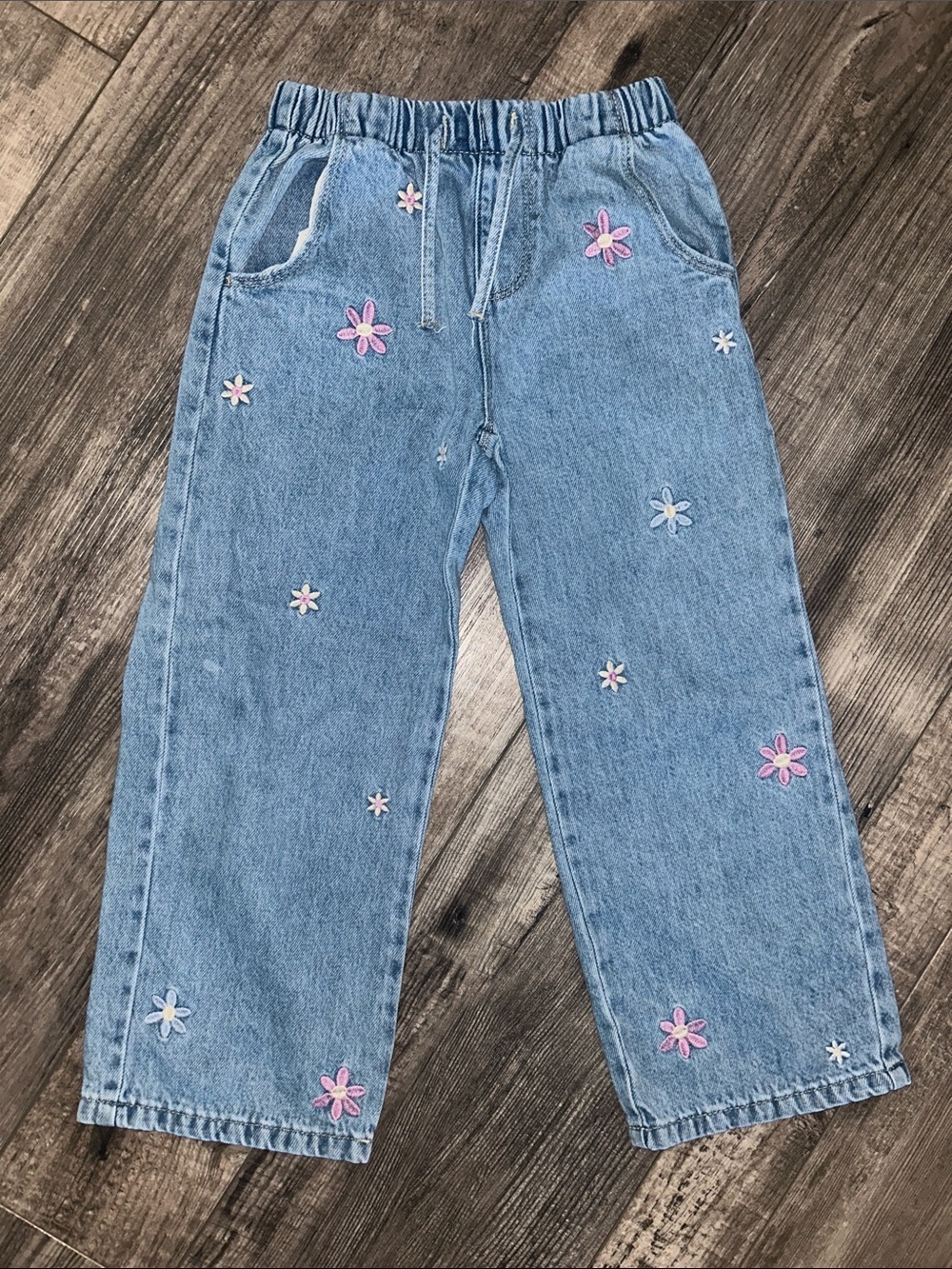 Zara Kids Denim Floral Embroidered Jeans - Light Blue